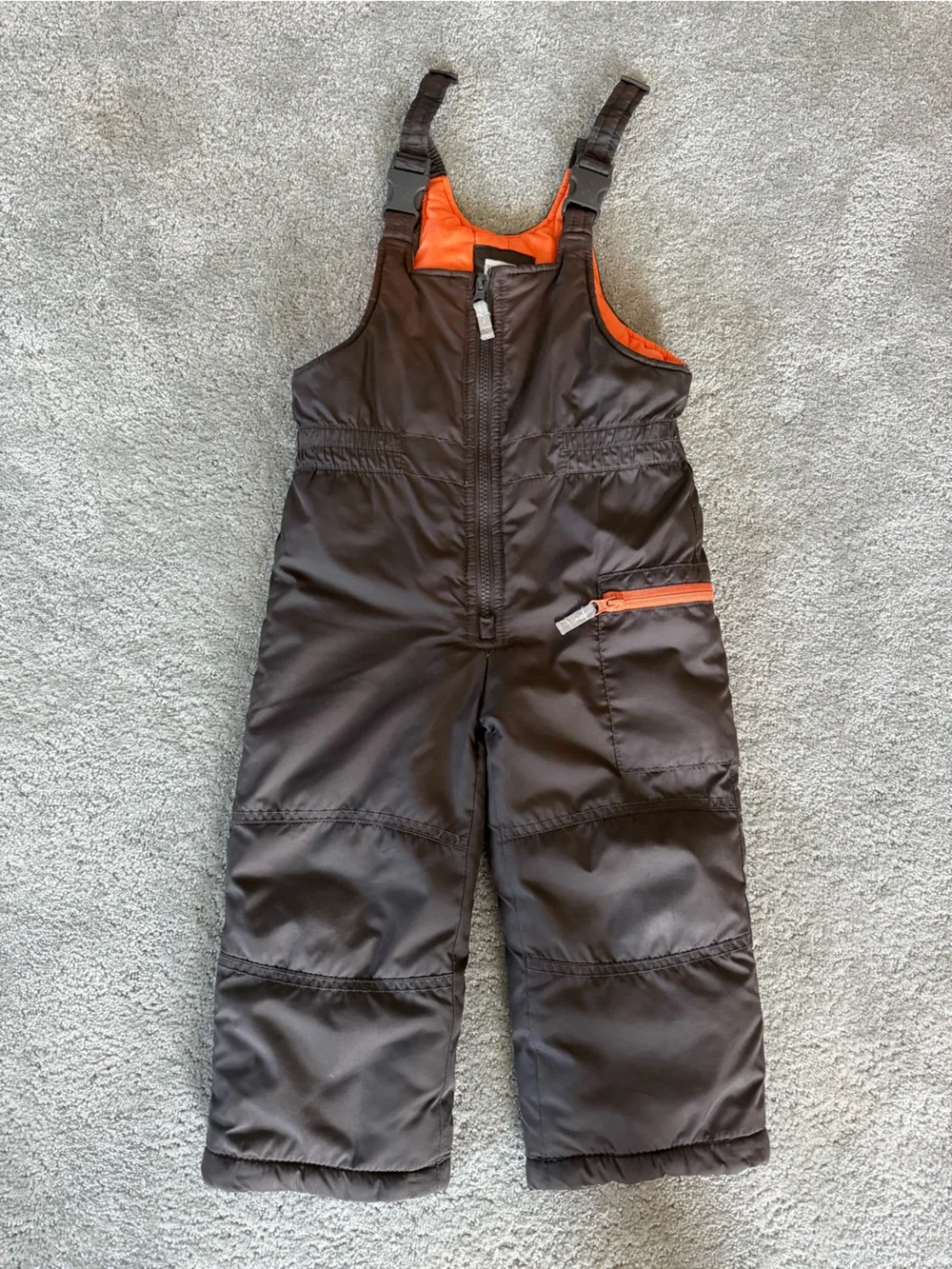 Carters Boys Snow Bib Pants - Dark Brown with Orange Trim